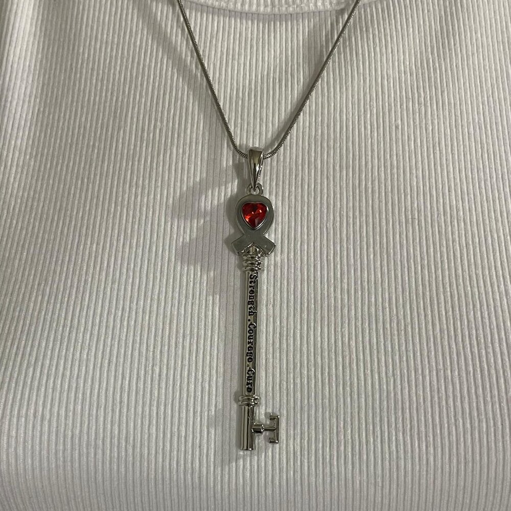 Red Diamond Silver Key Diabetes Necklace